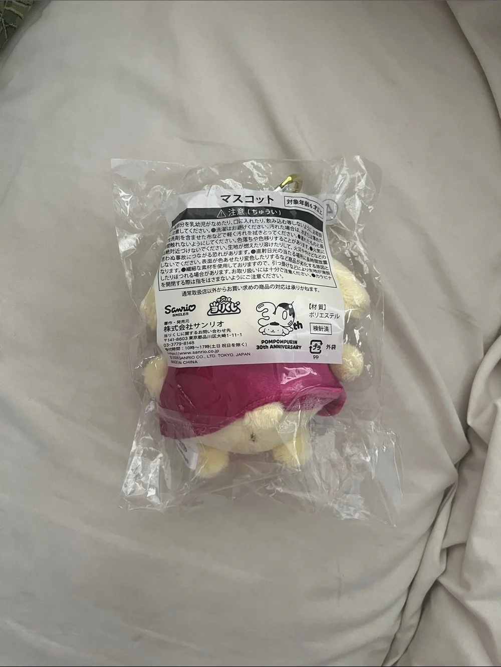 Sanrio Pompompurin Plush in Cream, Red, Brown with Pink & Blue Flowers